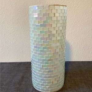 NWOT Iridescent White Mosaic VASE/CANDLE Holder 11.6” Tall - IEC